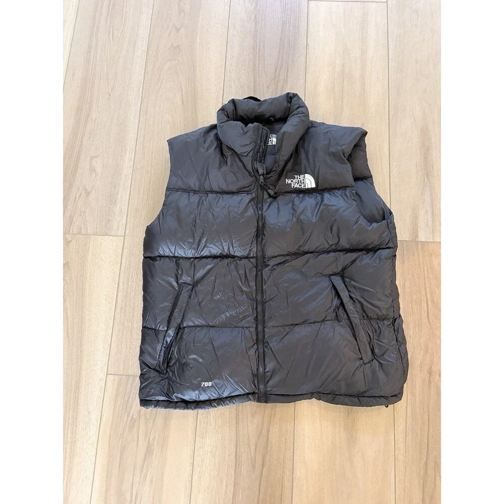 Vtg The North Face Nuptse 700 Goose Down Black Puffer Vest Hood Mens XL BB027